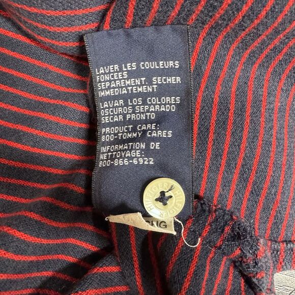 Tommy Hilfiger Polo Shirt Men's L Blue and Red Striped Casual Short Sleeve - Picture 12 of 12